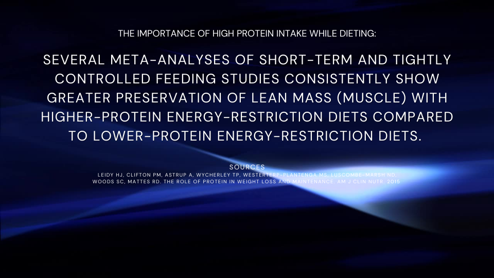 studies consistently show greater preservation of lean mass (muscle) with higher-protein energy-restriction diets