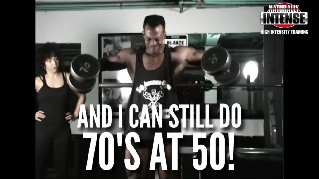 Naturally Intense Founder Kevin Richardson can still train extremely heavy with side lateral raises and is still able to lift 70lbs at 50 years old