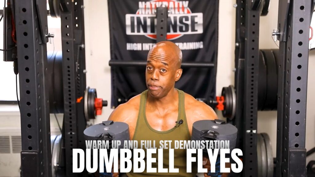 Kevin demonstrates high intensity warm up sets with dumbbell flyes